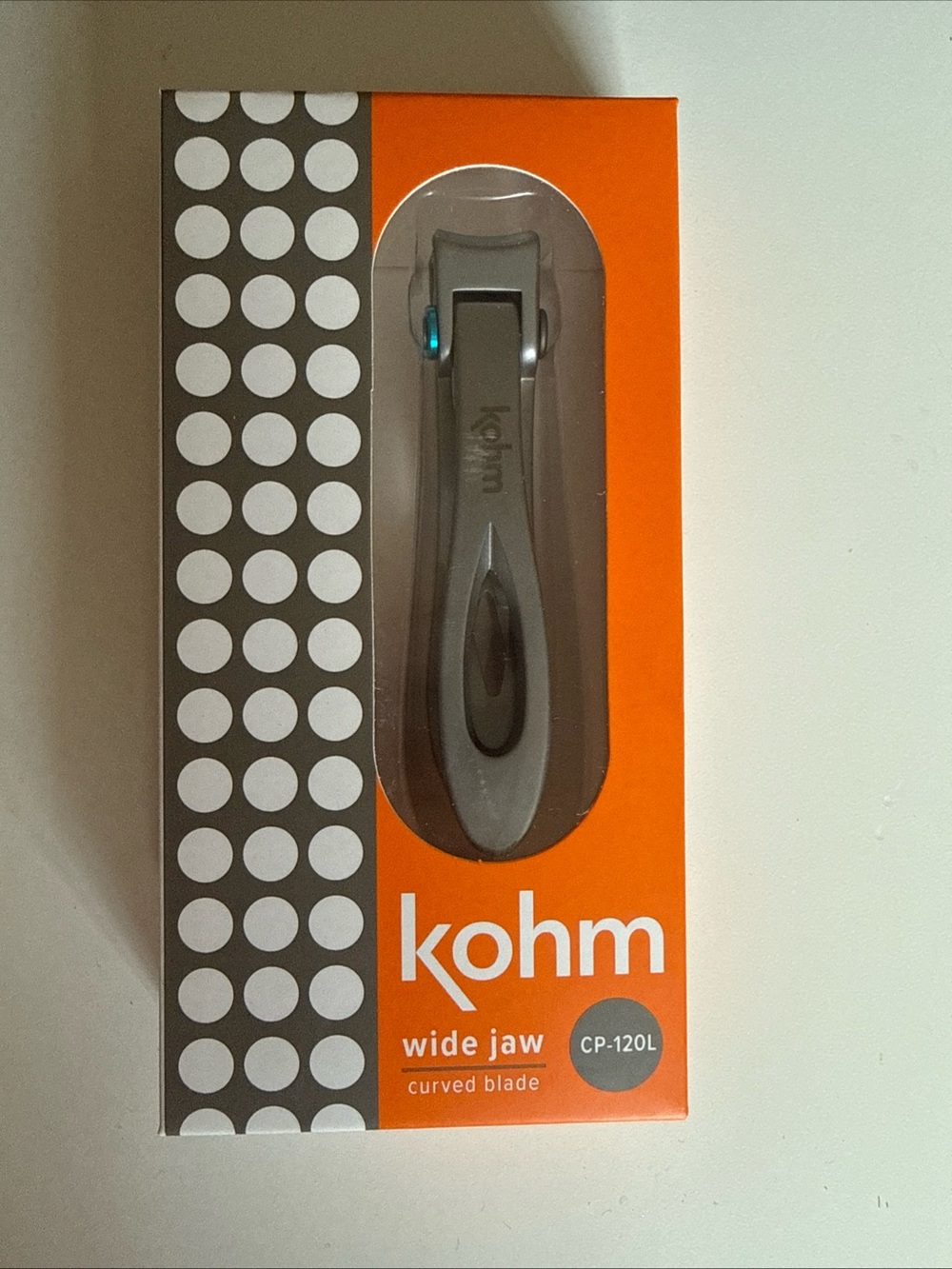 Kohm CP-120L Wide Jaw Nail Clippers - Thick Nails Curved Blade Silver Heavy Duty
